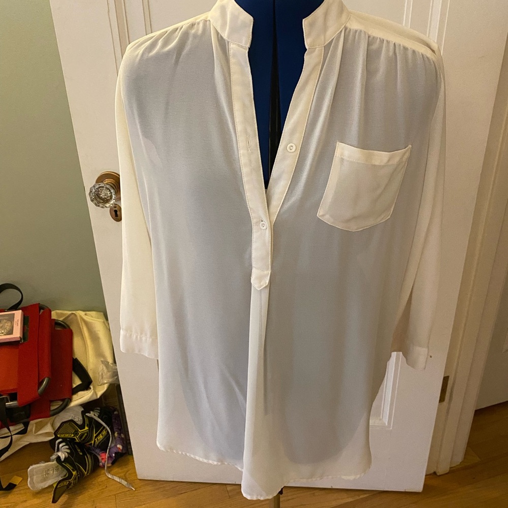 Uec akira Chicago brand sheer cream long sleeve top